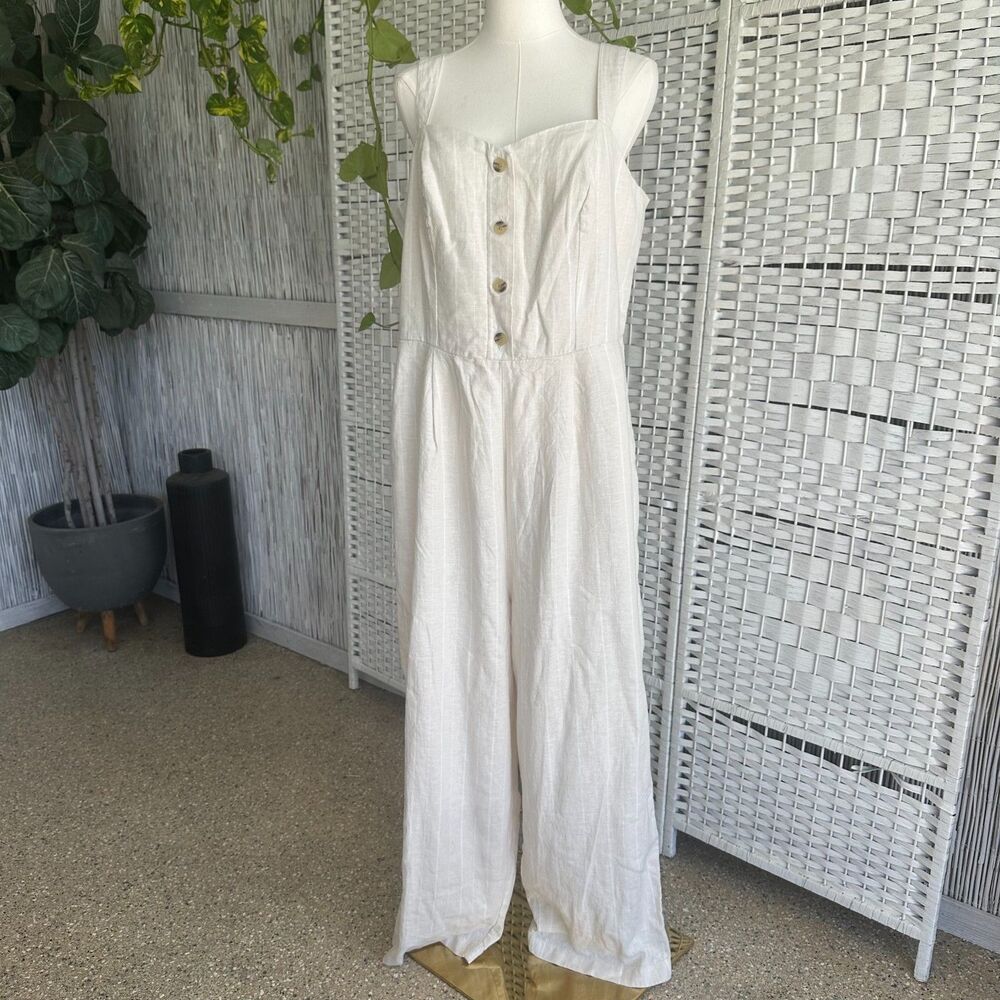 NWOT Old Navy Women's Cream White Striped Linen Blend Nautical Jumper